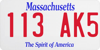 MA license plate 113AK5