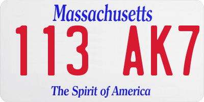 MA license plate 113AK7