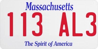 MA license plate 113AL3