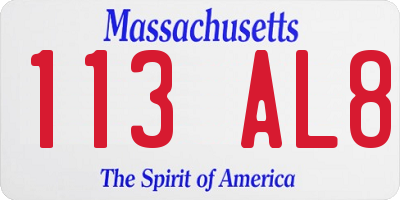 MA license plate 113AL8