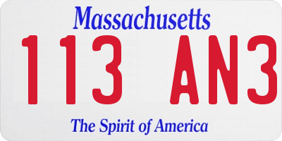 MA license plate 113AN3