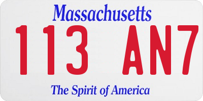 MA license plate 113AN7