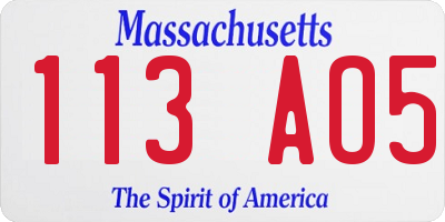 MA license plate 113AO5