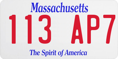 MA license plate 113AP7