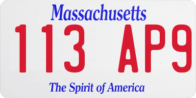 MA license plate 113AP9