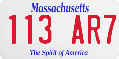 MA license plate 113AR7