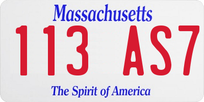 MA license plate 113AS7