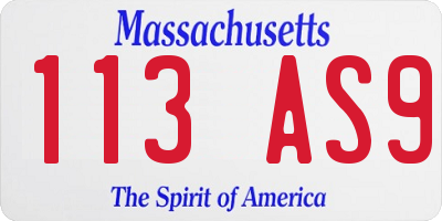 MA license plate 113AS9