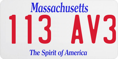 MA license plate 113AV3