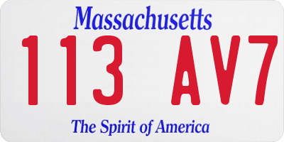 MA license plate 113AV7