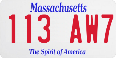 MA license plate 113AW7