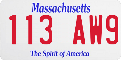 MA license plate 113AW9