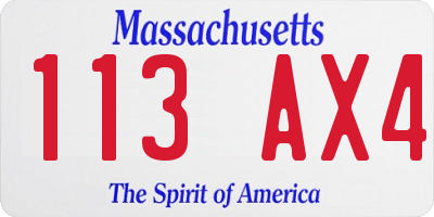 MA license plate 113AX4