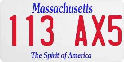 MA license plate 113AX5