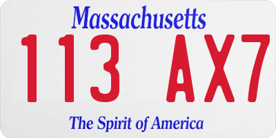 MA license plate 113AX7