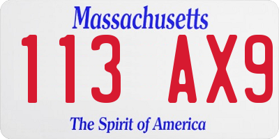 MA license plate 113AX9