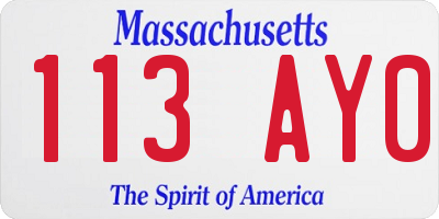 MA license plate 113AY0