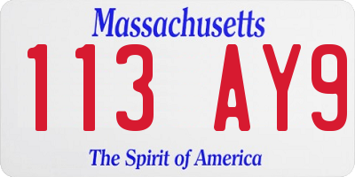 MA license plate 113AY9