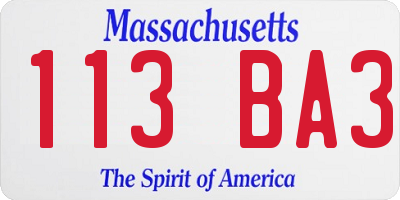 MA license plate 113BA3