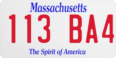 MA license plate 113BA4