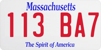 MA license plate 113BA7