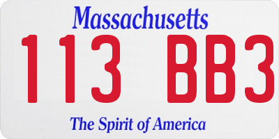 MA license plate 113BB3