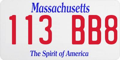 MA license plate 113BB8