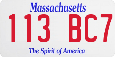 MA license plate 113BC7