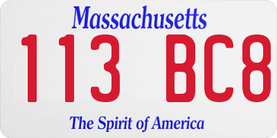 MA license plate 113BC8