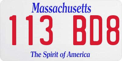 MA license plate 113BD8