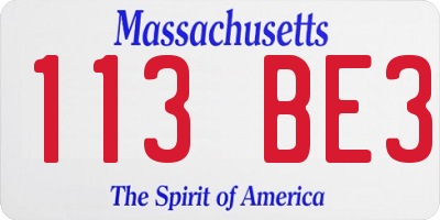 MA license plate 113BE3