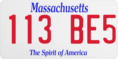 MA license plate 113BE5