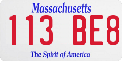MA license plate 113BE8