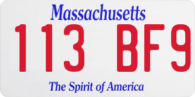 MA license plate 113BF9