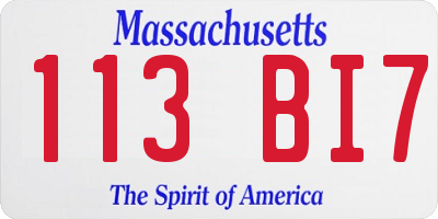 MA license plate 113BI7