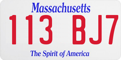 MA license plate 113BJ7