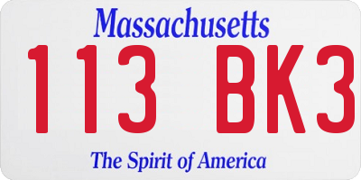 MA license plate 113BK3