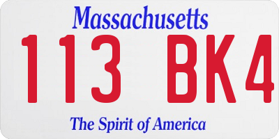 MA license plate 113BK4