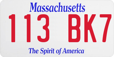 MA license plate 113BK7