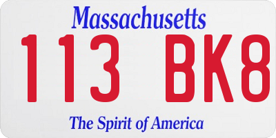 MA license plate 113BK8