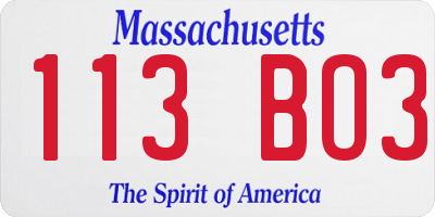 MA license plate 113BO3
