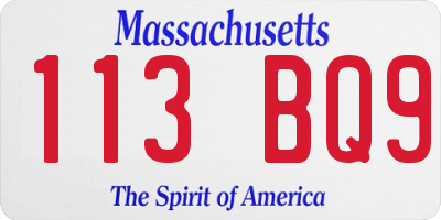MA license plate 113BQ9