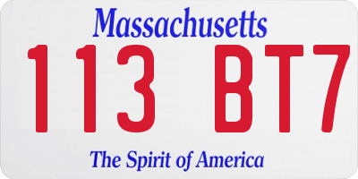MA license plate 113BT7