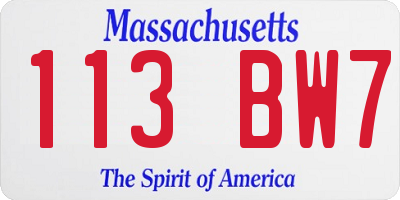 MA license plate 113BW7