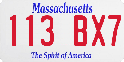 MA license plate 113BX7