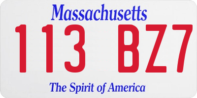MA license plate 113BZ7