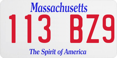 MA license plate 113BZ9