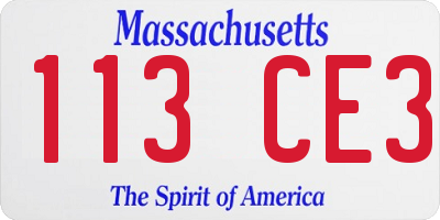 MA license plate 113CE3