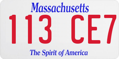MA license plate 113CE7