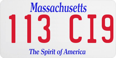 MA license plate 113CI9